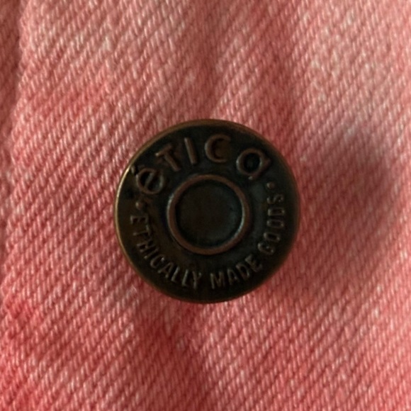 NWT Etica Sz S Elena Crop Jacket High Tide Coral Raw Trucker Jean Jacket - Picture 5 of 11